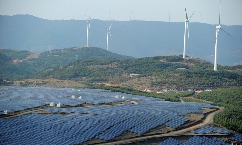 Pingjing PV power station and Dahaizi wind power station in Weining county, Southwest China's Guizhou Province