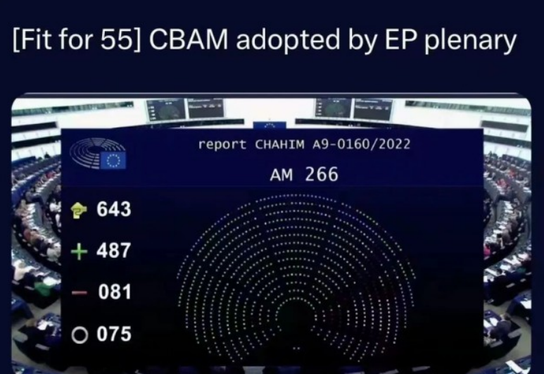 Members of the European Parliament voted to pass Carbon Border Adjustment Mechanism (CBAM) on April 18