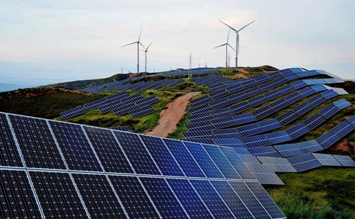 Photovoltaic and wind power plants generate electricity in Zhangjiakou, North China’s Hebei Province.