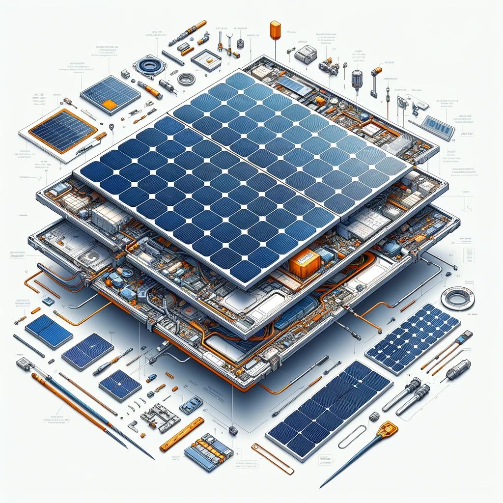 A detailed illustration showcasing the components and design of a solar PV panel. 